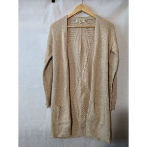 Pink Rose Women's Beige Long Sleeve Open Front Cardigan Sweater Size M